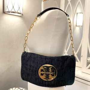 TORY BURCH Reva denim clutch handbag